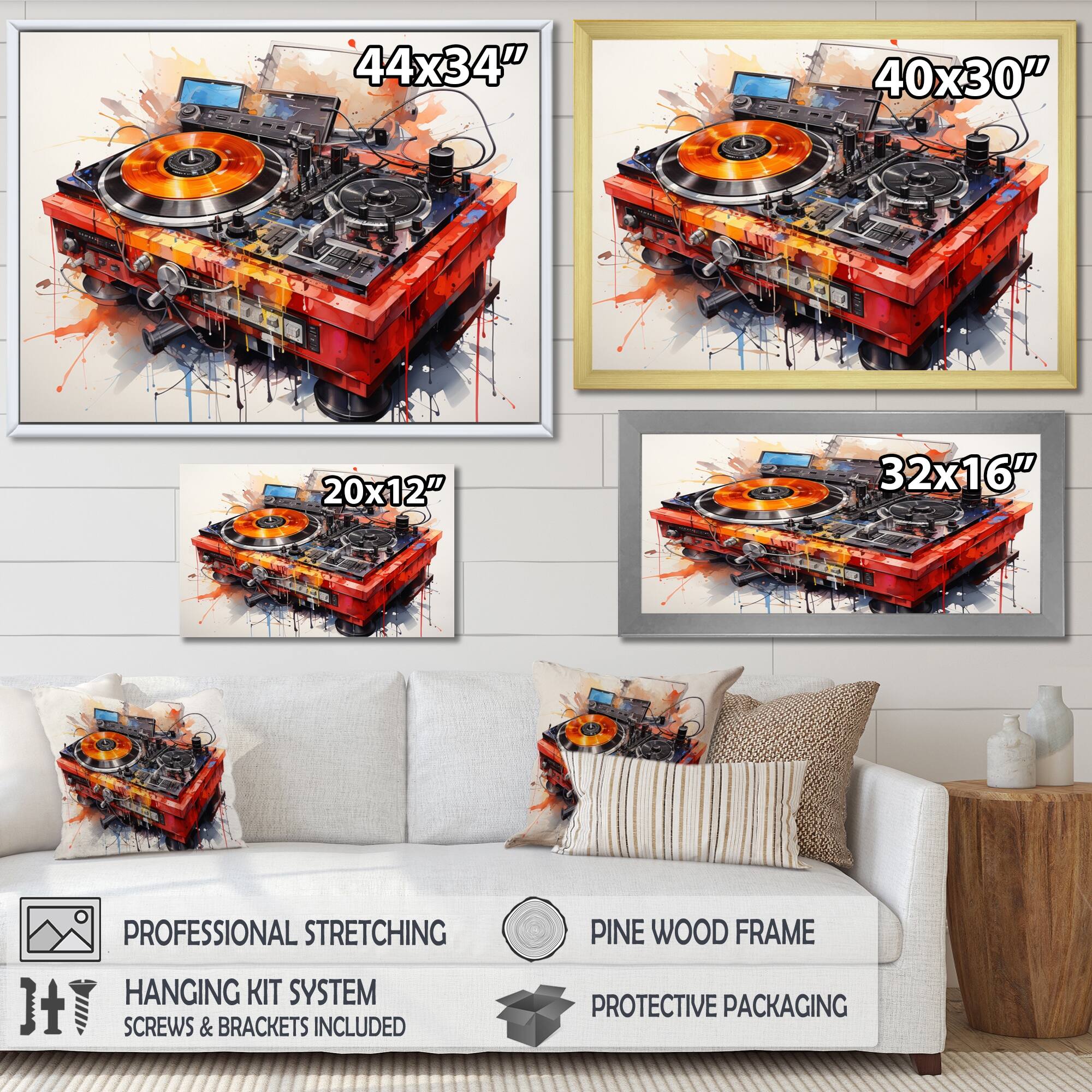 Designart "Abstract Turntables Music Boom Boxes II" Music Framed Canvas